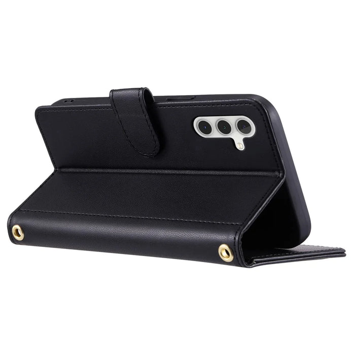 For Samsung Galaxy A14 5G / 4G Case Wallet Folding Stand Leather Phone Cover with Straps - Black - 3