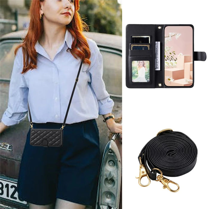 For Samsung Galaxy A14 5G / 4G Case Wallet Folding Stand Leather Phone Cover with Straps - Black - 5