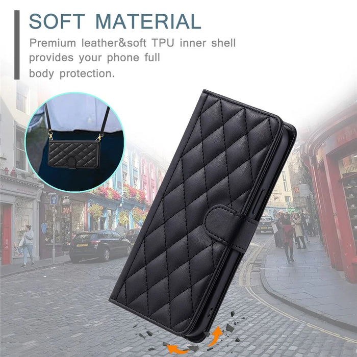 For Samsung Galaxy A14 5G / 4G Case Wallet Folding Stand Leather Phone Cover with Straps - Black - 7