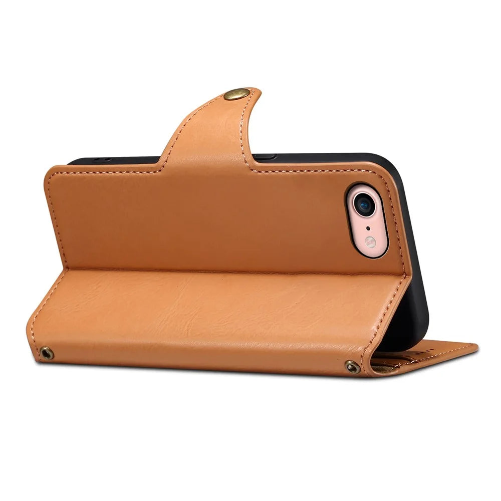DENIOR For iPhone 7 / 8 / SE (2020) / SE (2022) Case PU Leather Wallet Card Slot Phone Cover - Khaki - 2