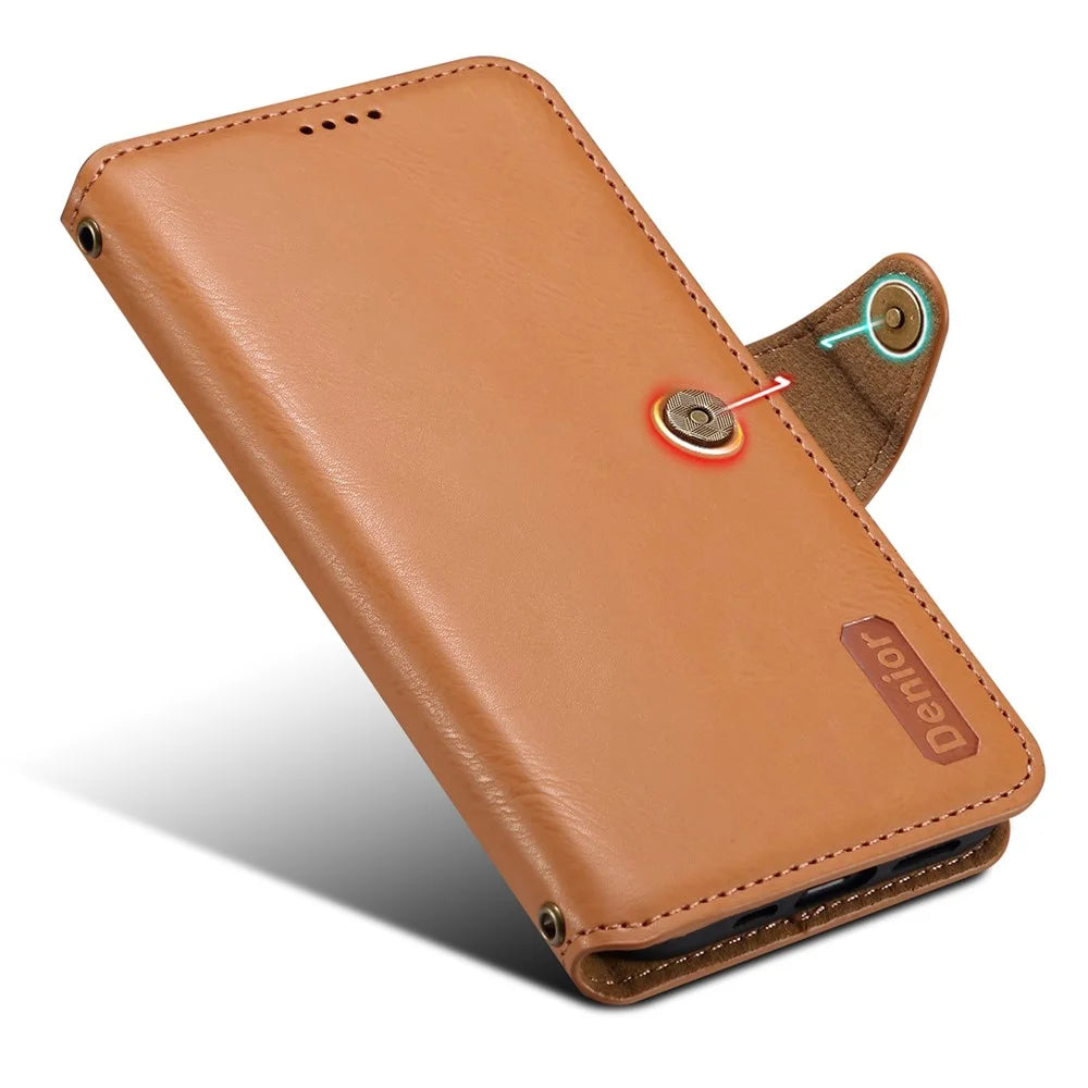 DENIOR For iPhone 7 / 8 / SE (2020) / SE (2022) Case PU Leather Wallet Card Slot Phone Cover - Khaki - 3