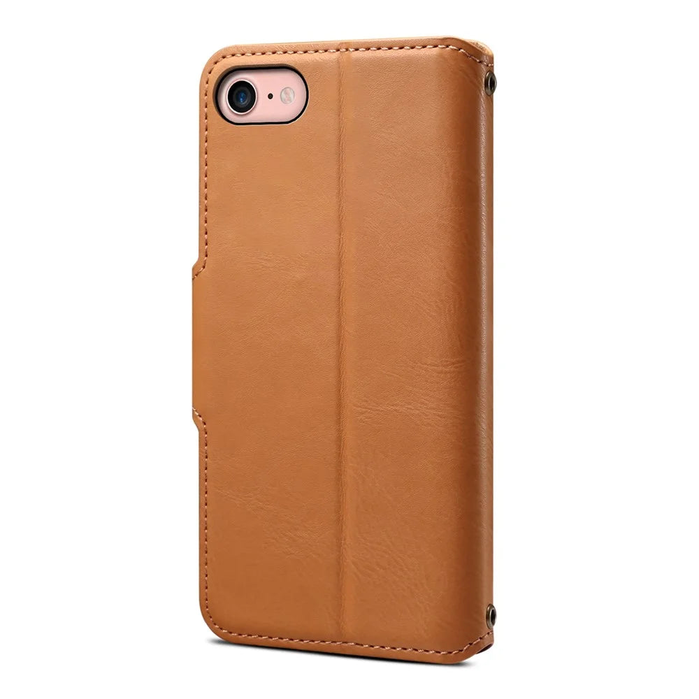 DENIOR For iPhone 7 / 8 / SE (2020) / SE (2022) Case PU Leather Wallet Card Slot Phone Cover - Khaki - 5