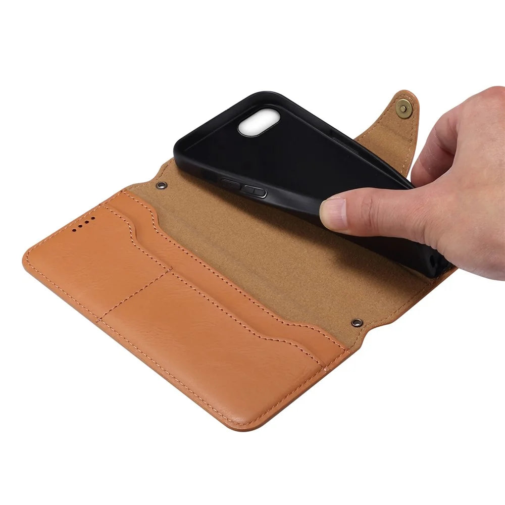 DENIOR For iPhone 7 / 8 / SE (2020) / SE (2022) Case PU Leather Wallet Card Slot Phone Cover - Khaki - 6