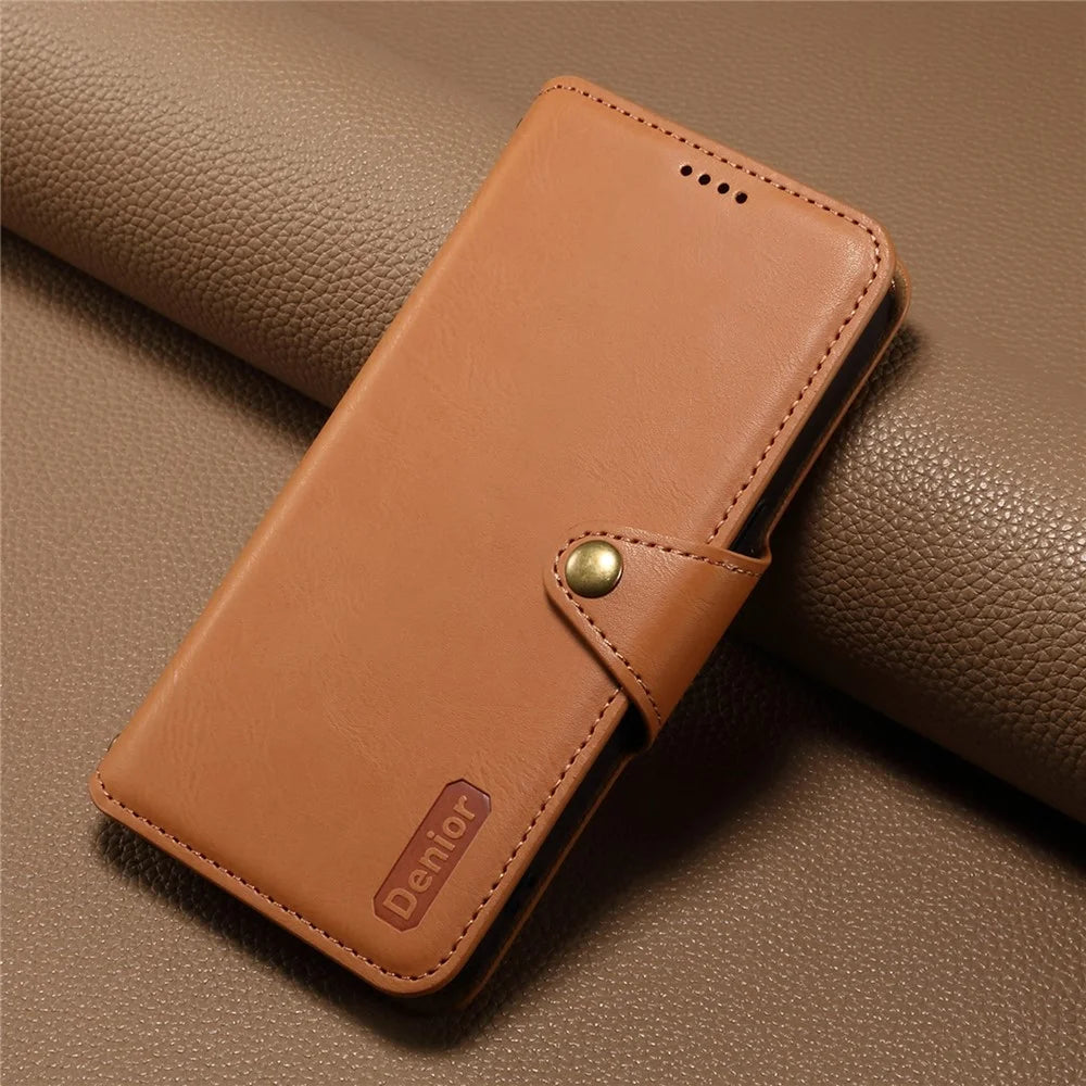 DENIOR For iPhone 7 / 8 / SE (2020) / SE (2022) Case PU Leather Wallet Card Slot Phone Cover - Khaki - 7