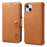 DENIOR For iPhone 15 Plus Leather Case Wallet Phone Cover Cowhide Texture - Khaki - 1