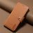 DENIOR For iPhone 15 Plus Leather Case Wallet Phone Cover Cowhide Texture - Khaki - 6