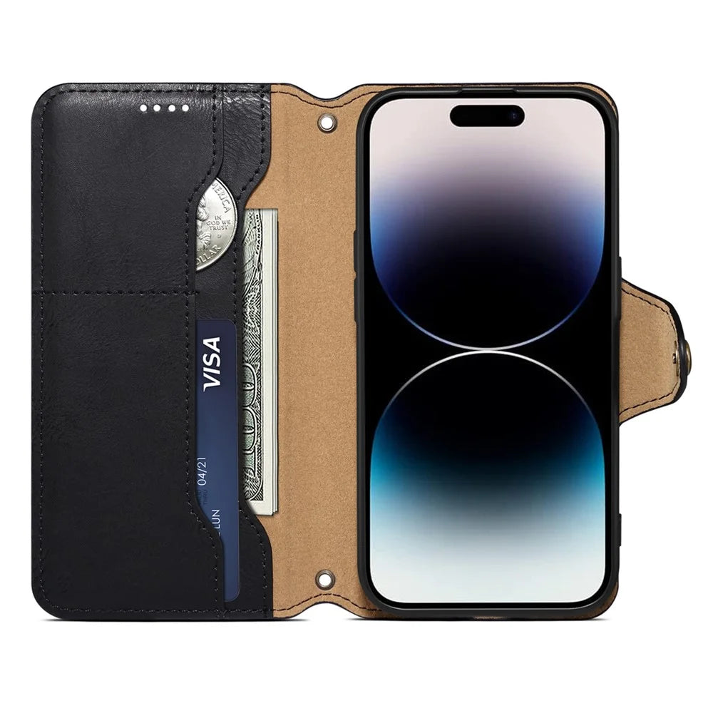 DENIOR For iPhone XR Case PU Leather Cowhide Texture Wallet Protective Phone Cover - Black - 4