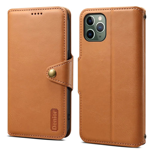 DENIOR For iPhone 11 Pro Case Cowhide Texture Wallet Anti-drop Leather Phone Cover - Khaki - 1