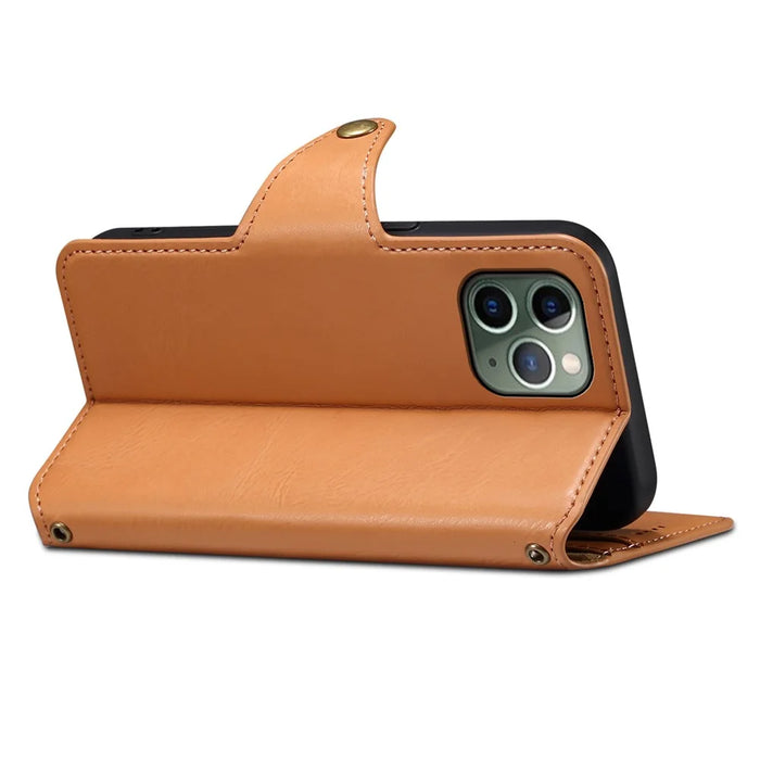 DENIOR For iPhone 11 Pro Case Cowhide Texture Wallet Anti-drop Leather Phone Cover - Khaki - 2
