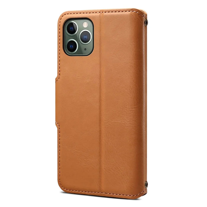 DENIOR For iPhone 11 Pro Case Cowhide Texture Wallet Anti-drop Leather Phone Cover - Khaki - 3