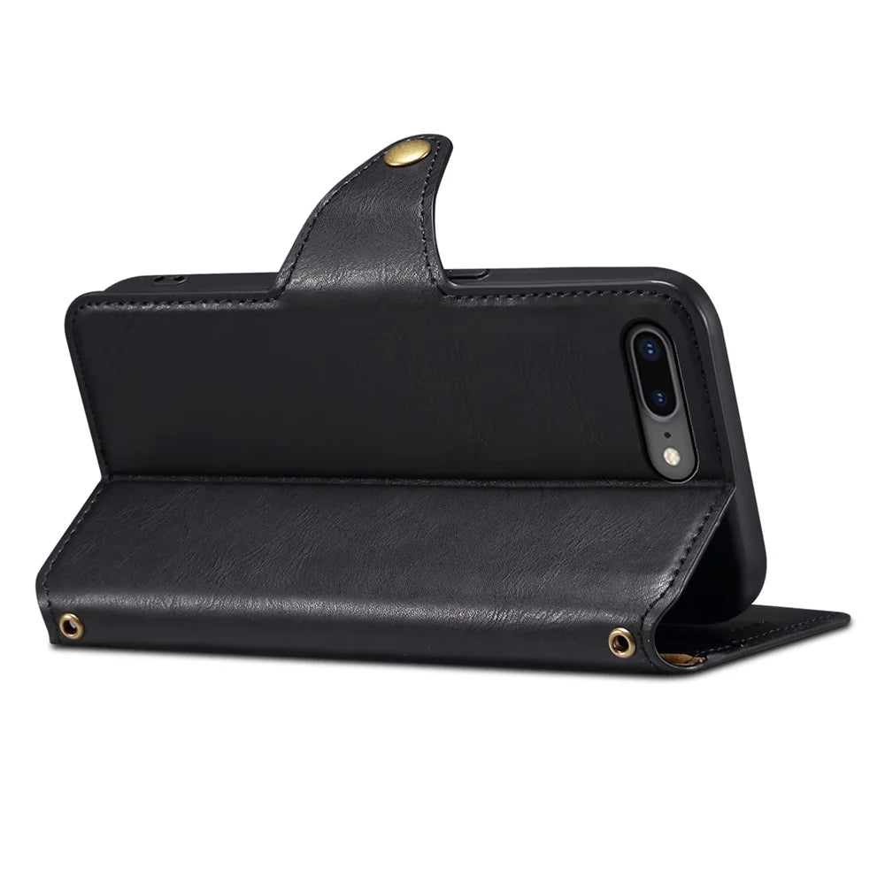 DENIOR For iPhone 7 Plus / 8 Plus Case Wallet Card Holder Cowhide Texture PU Leather Flip Cover - Black - 2