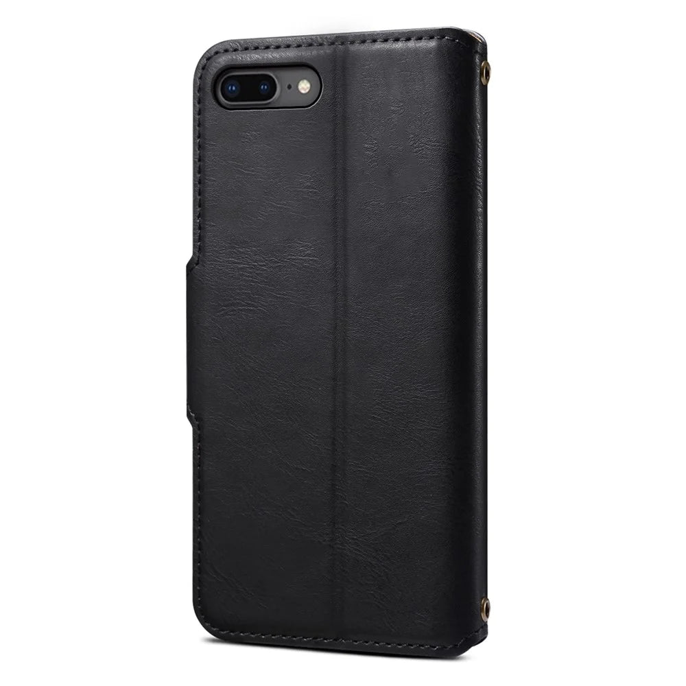 DENIOR For iPhone 7 Plus / 8 Plus Case Wallet Card Holder Cowhide Texture PU Leather Flip Cover - Black - 3