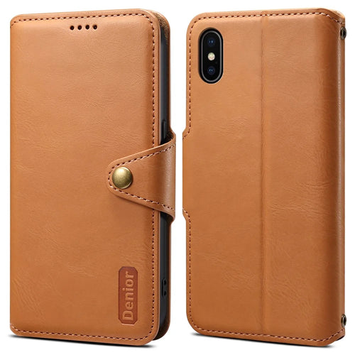 DENIOR For iPhone X / XS 5.8 inch Case Card Slots Cowhide Texture Phone Cover - Khaki - 1
