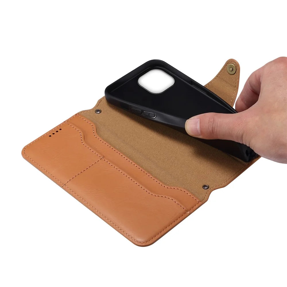 DENIOR For iPhone 13 6.1 inch Case Leather Drop-resistant Phone Cover with Magnetic Closure - Khaki - 5