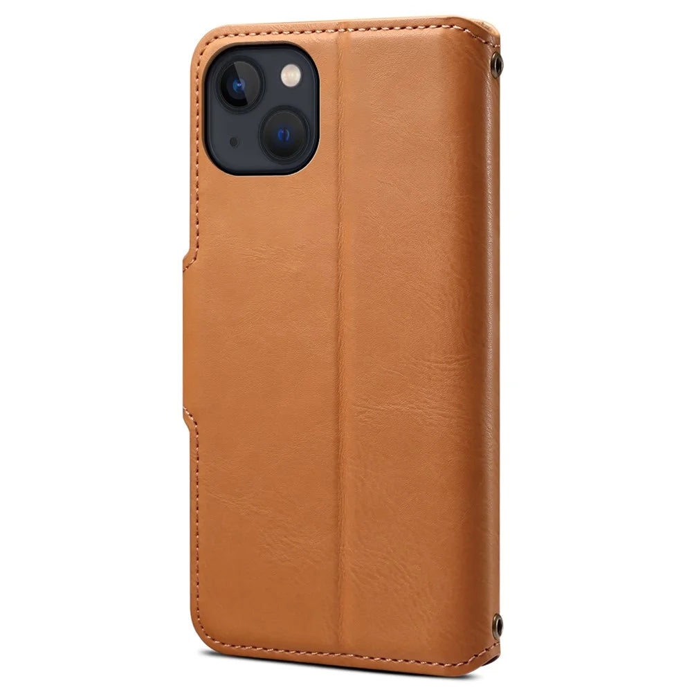 DENIOR For iPhone 13 6.1 inch Case Leather Drop-resistant Phone Cover with Magnetic Closure - Khaki - 7