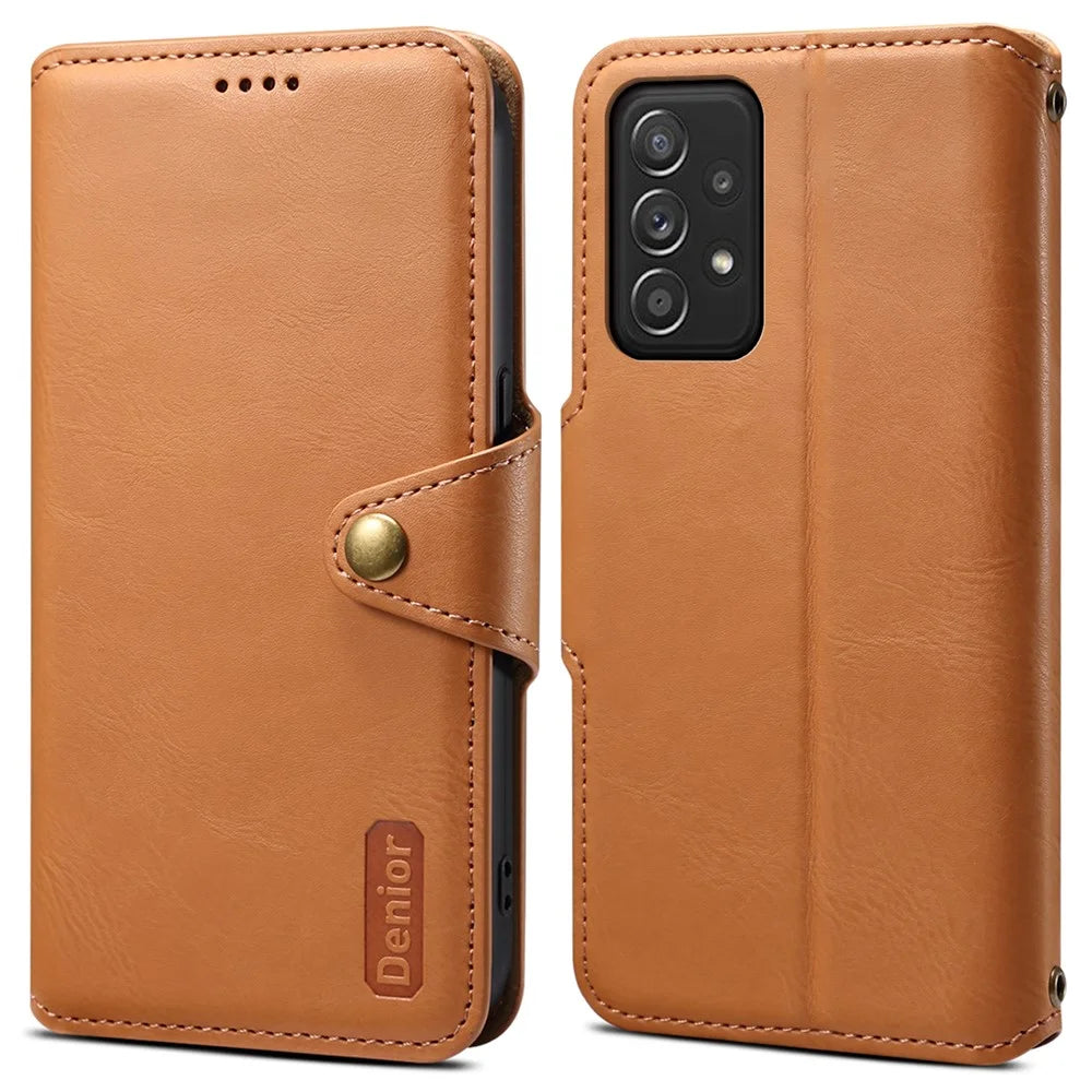 DENIOR For Samsung Galaxy A52 4G / 5G / A52s 5G Leather Phone Case with Wallet Card Slots - Khaki - 1