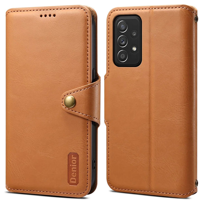 DENIOR For Samsung Galaxy A52 4G / 5G / A52s 5G Leather Phone Case with Wallet Card Slots - Khaki - 1
