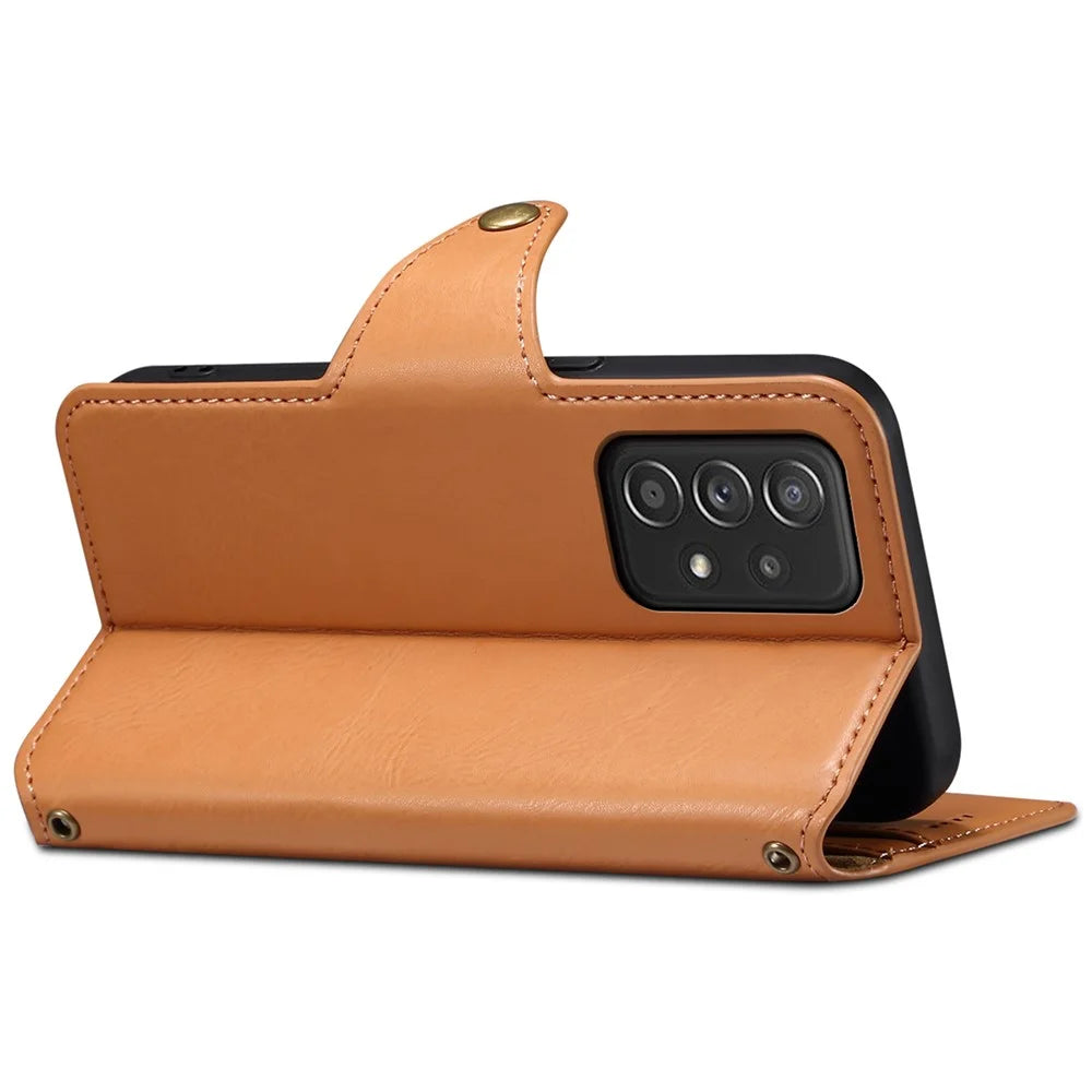 DENIOR For Samsung Galaxy A52 4G / 5G / A52s 5G Leather Phone Case with Wallet Card Slots - Khaki - 3