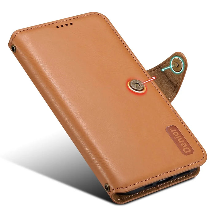 DENIOR For Samsung Galaxy A52 4G / 5G / A52s 5G Leather Phone Case with Wallet Card Slots - Khaki - 4