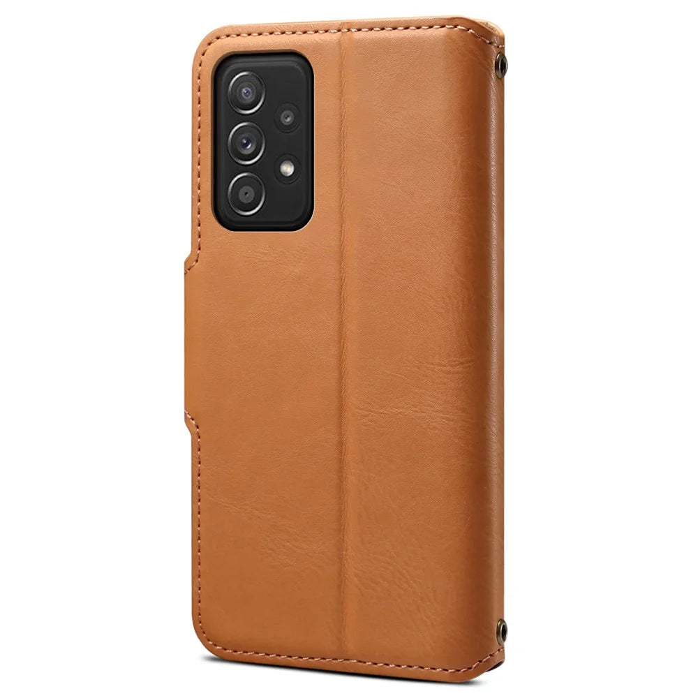 DENIOR For Samsung Galaxy A52 4G / 5G / A52s 5G Leather Phone Case with Wallet Card Slots - Khaki - 7