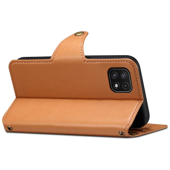 DENIOR For Samsung Galaxy A22 5G (EU Version) Wallet Case Stand Leather Phone Cover - Khaki - 3