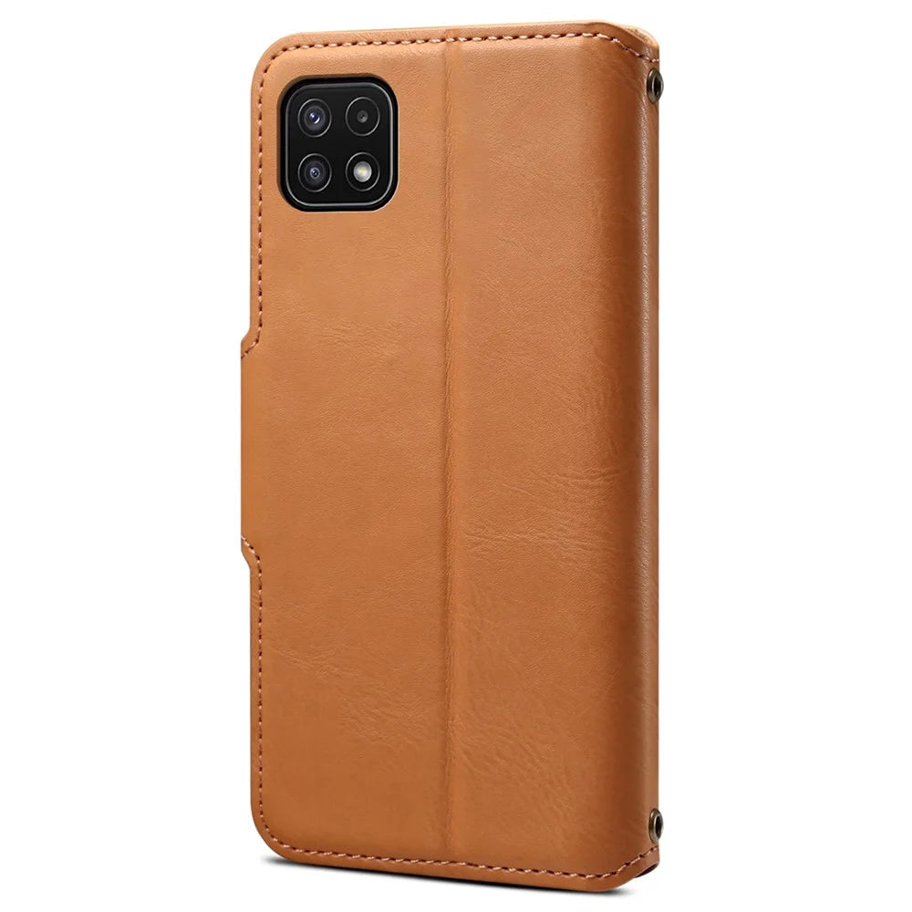 DENIOR For Samsung Galaxy A22 5G (EU Version) Wallet Case Stand Leather Phone Cover - Khaki - 7