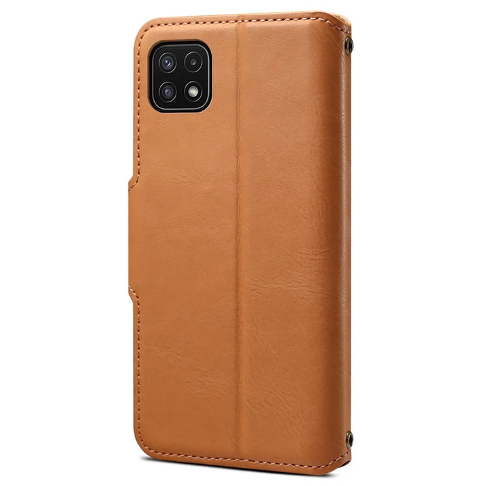 DENIOR For Samsung Galaxy A22 5G (EU Version) Wallet Case Stand Leather Phone Cover - Khaki - 7