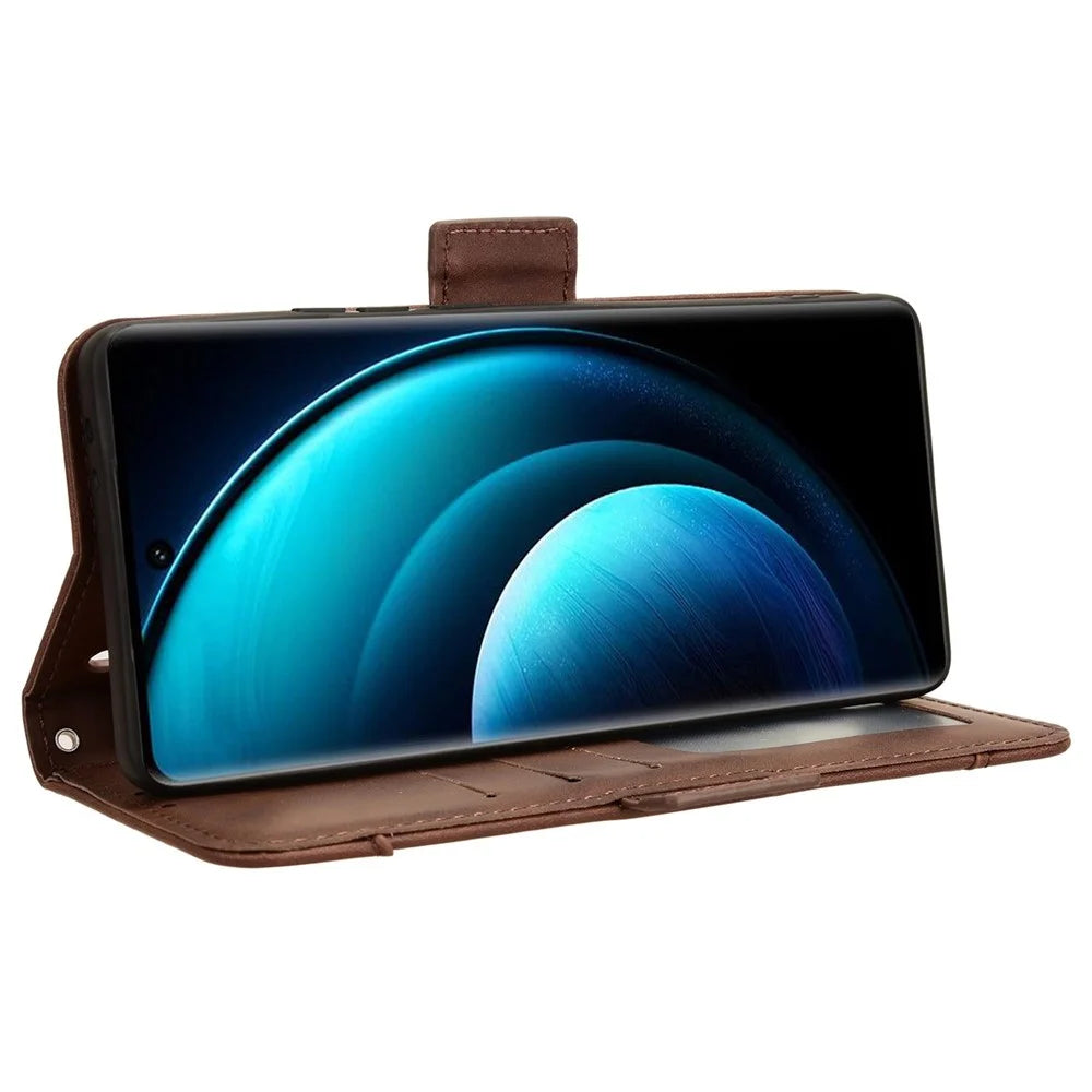 For vivo X100 Pro 5G Case Wallet Leather Phone Cover with Multiple Card Slots - Brown - 3
