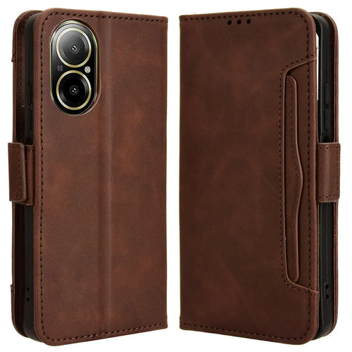 For Realme C67 4G / 12 Lite 4G Case PU Leather Multiple Card Slots Wallet Phone Cover - Brown - 1