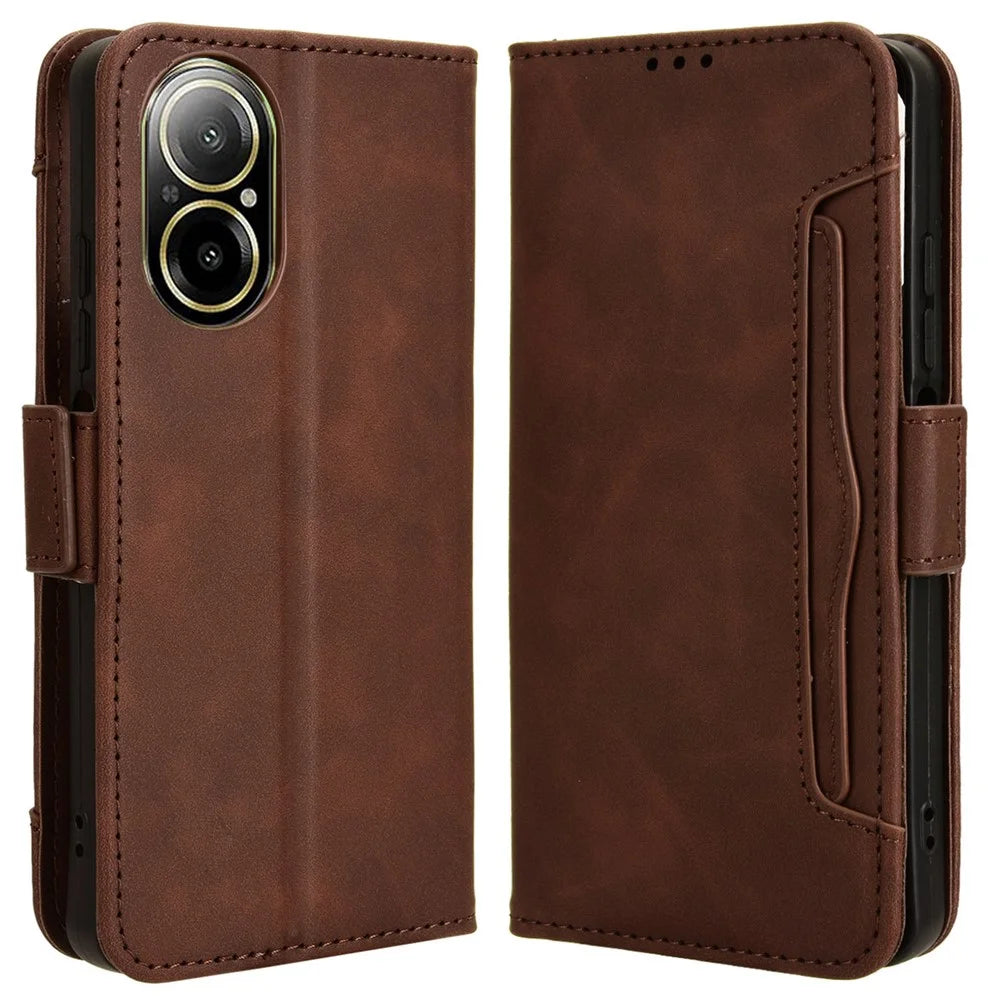 For Realme C67 4G / 12 Lite 4G Case PU Leather Multiple Card Slots Wallet Phone Cover - Brown - 1