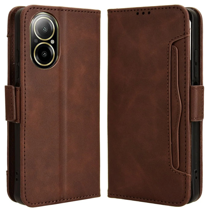 For Realme C67 4G / 12 Lite 4G Case PU Leather Multiple Card Slots Wallet Phone Cover - Brown - 1