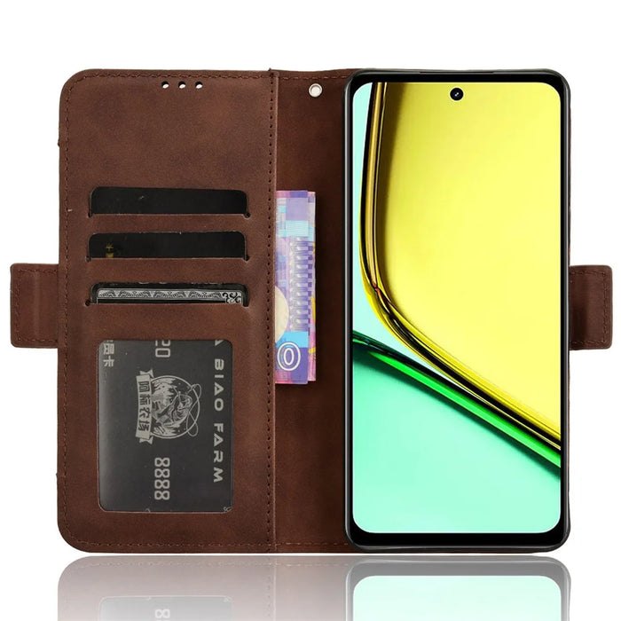 For Realme C67 4G / 12 Lite 4G Case PU Leather Multiple Card Slots Wallet Phone Cover - Brown - 2