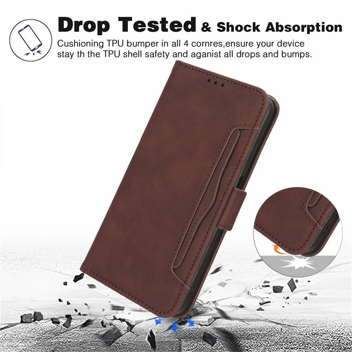 For Realme C67 4G / 12 Lite 4G Case PU Leather Multiple Card Slots Wallet Phone Cover - Brown - 4