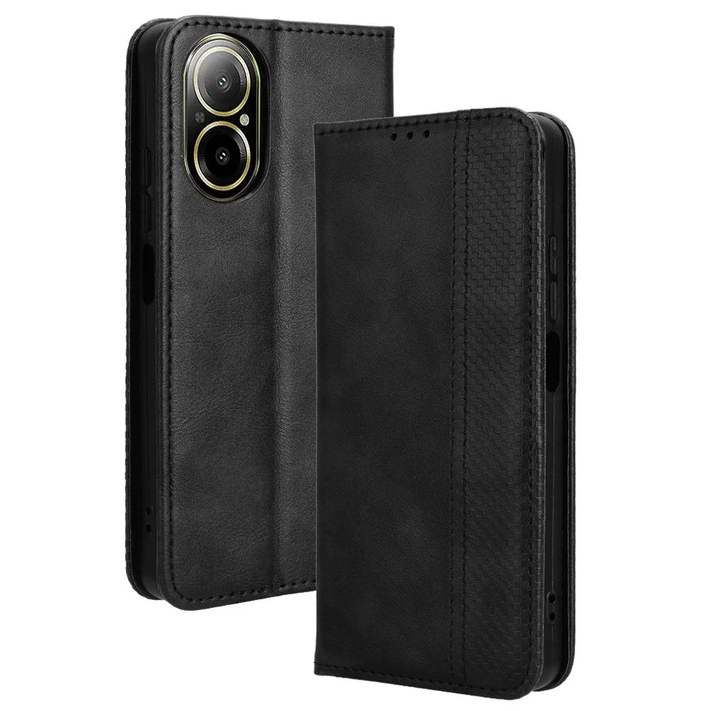 For Realme C67 4G / 12 Lite 4G Case Flip Wallet Magnetic Closure Leather Phone Cover - Black - 1