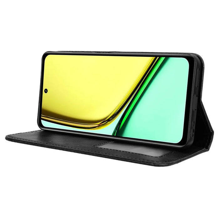 For Realme C67 4G / 12 Lite 4G Case Flip Wallet Magnetic Closure Leather Phone Cover - Black - 3