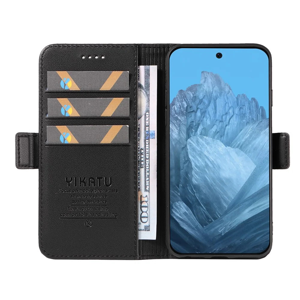 YIKATU YK-003 For Google Pixel 10 Pro / 10 / 9 Pro / 9 Wallet Phone Case Anti-Drop Leather Flip Cover - Black - 2