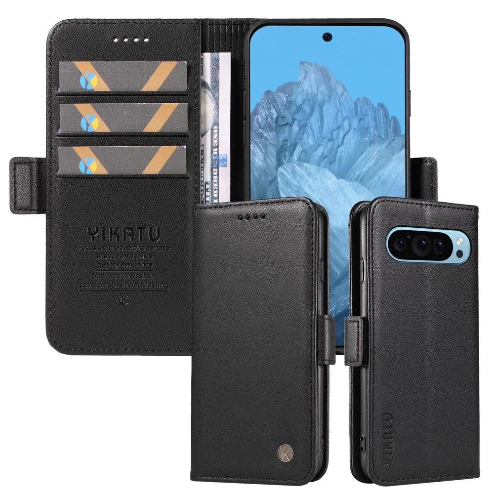 YIKATU YK-003 For Google Pixel 10 Pro / 10 / 9 Pro / 9 Wallet Phone Case Anti-Drop Leather Flip Cover - Black - 6