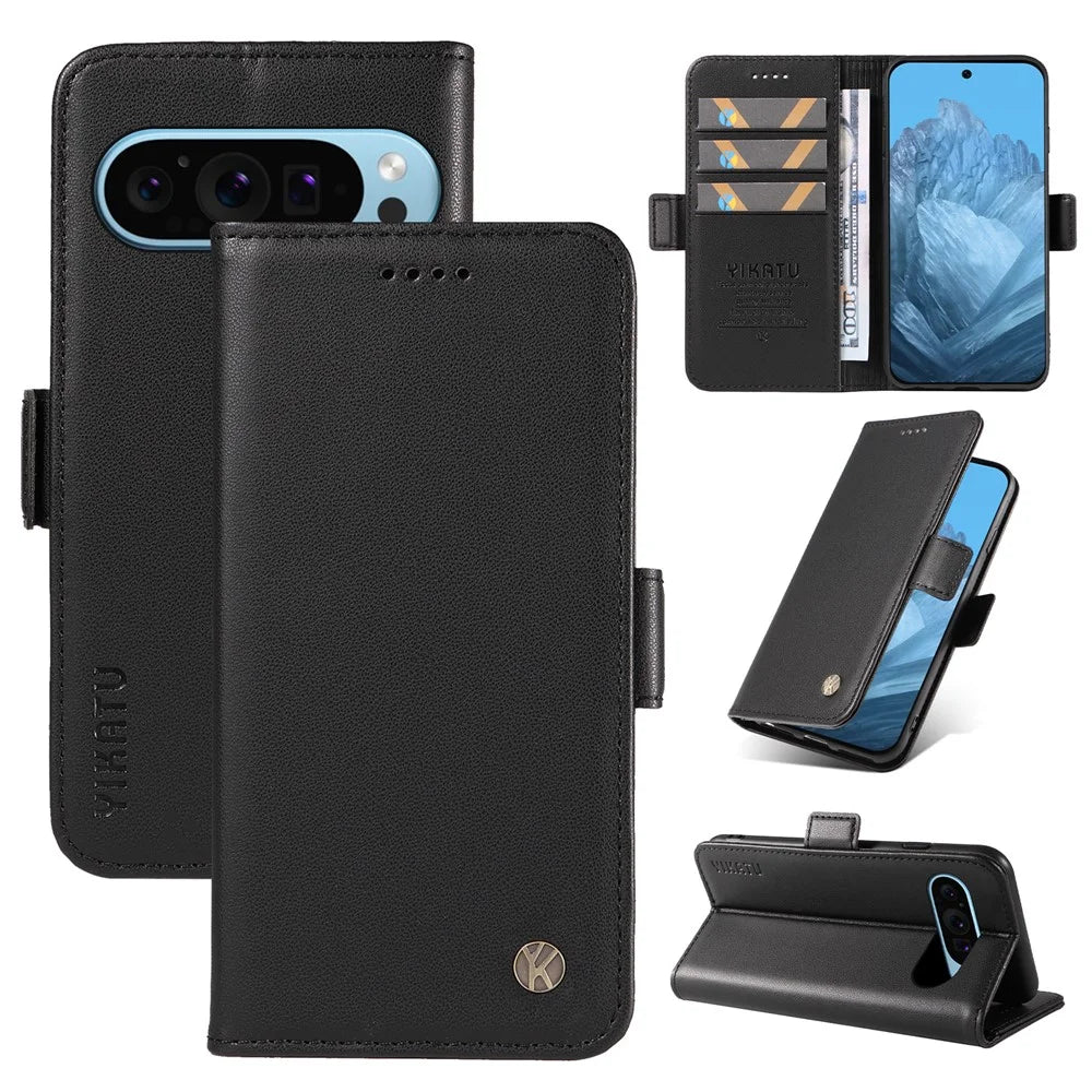 YIKATU YK-003 For Google Pixel 10 Pro / 10 / 9 Pro / 9 Wallet Phone Case Anti-Drop Leather Flip Cover - Black - 7