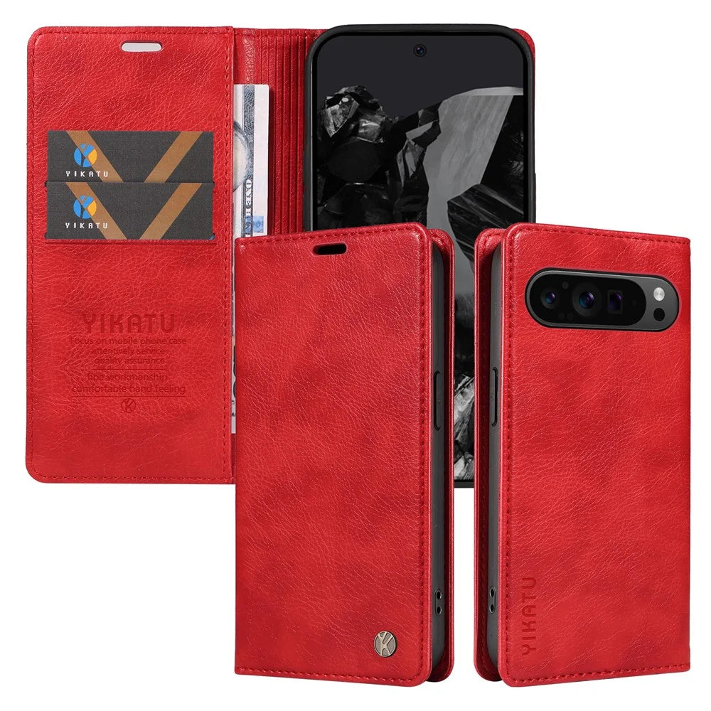 YIKATU YK-006 For Google Pixel 10 Pro XL / 9 Pro XL Case Magnetic Closure Shockproof Flip Phone Cover - Red - 7