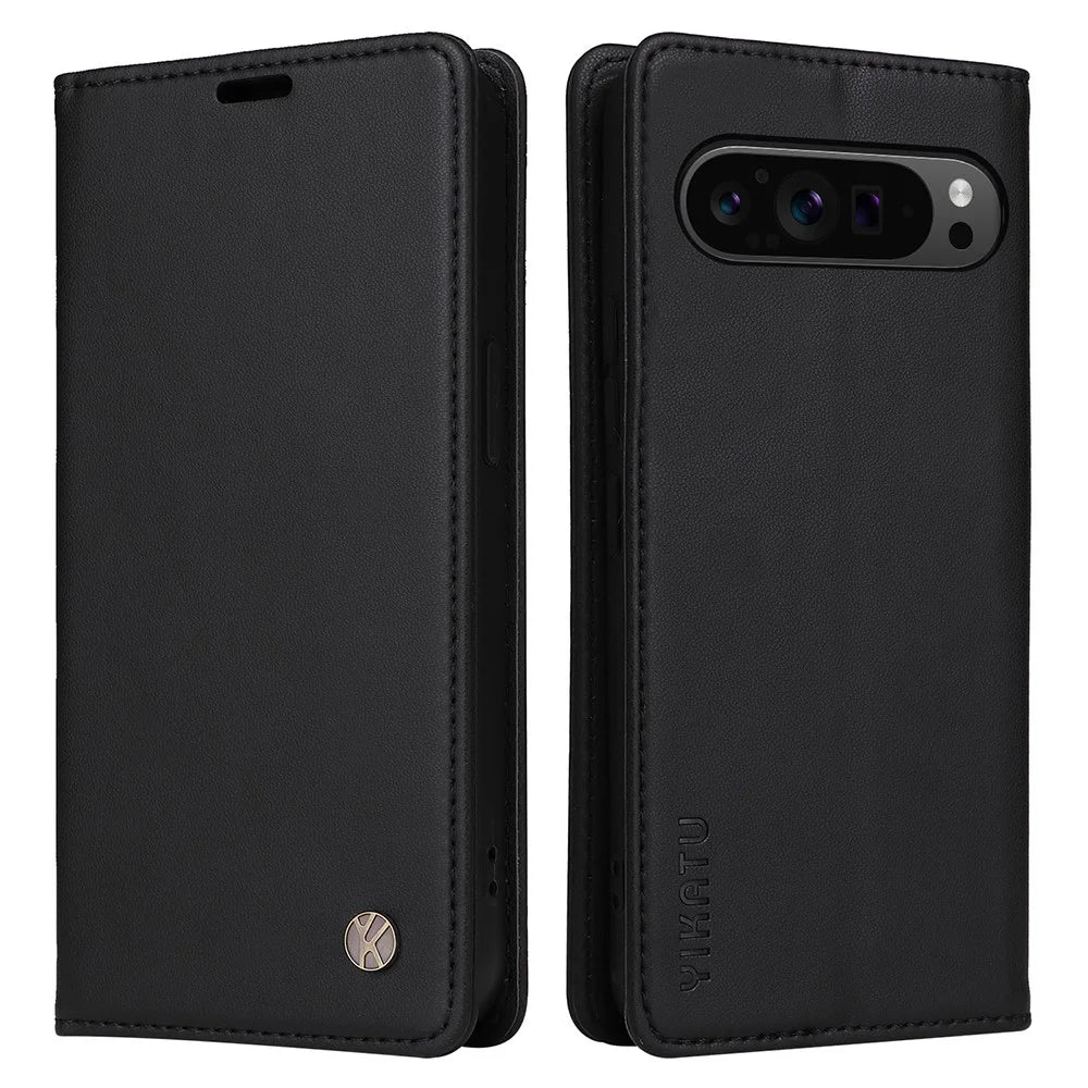 YIKATU YK-001 For Google Pixel 10 Pro XL / 9 Pro XL Phone Case Magnetic Closure PU Leather Flip Cover - Black - 1