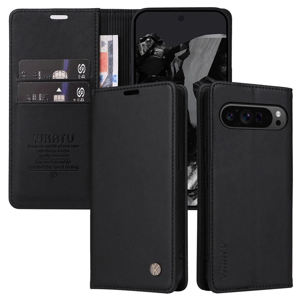 YIKATU YK-001 For Google Pixel 10 Pro XL / 9 Pro XL Phone Case Magnetic Closure PU Leather Flip Cover - Black - 6