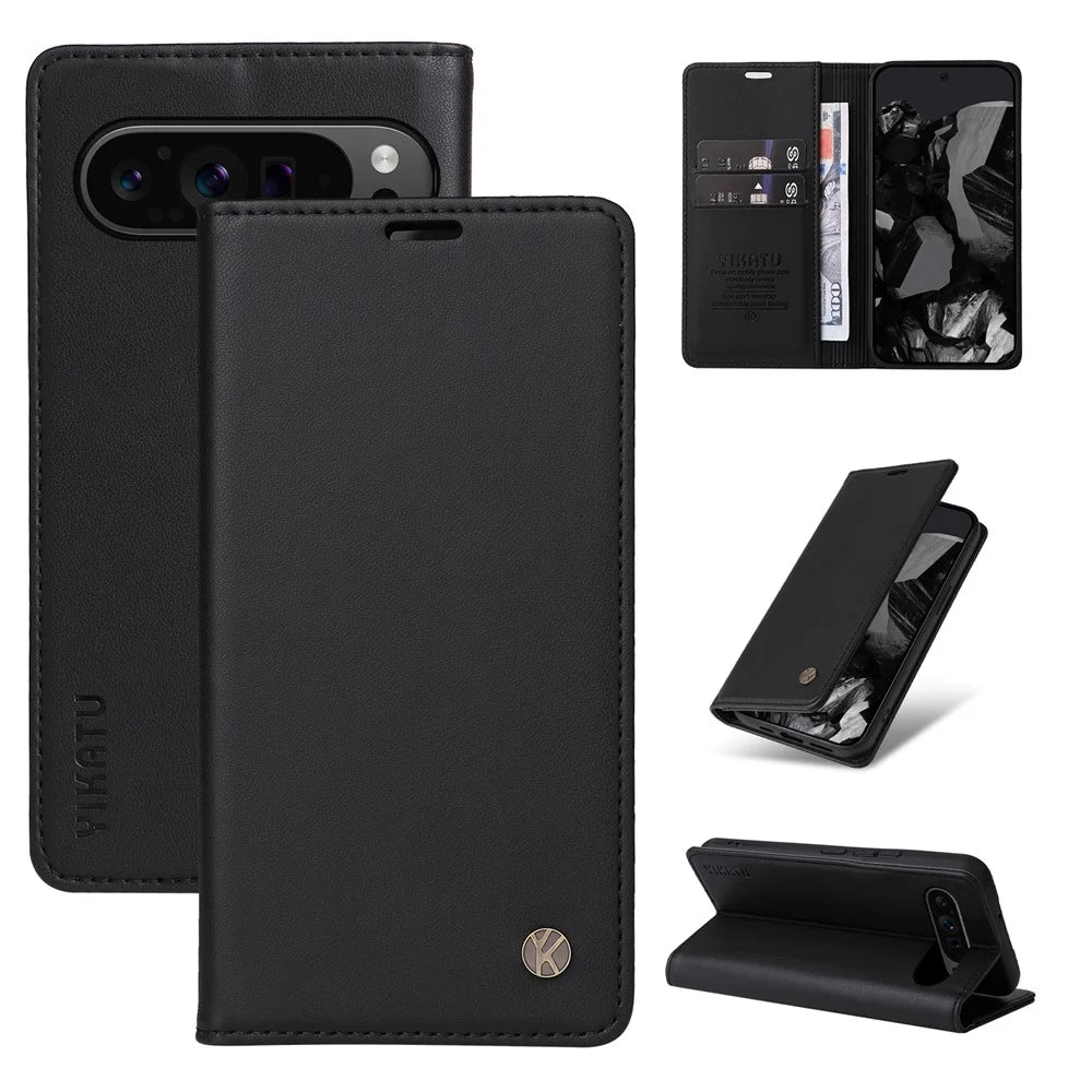 YIKATU YK-001 For Google Pixel 10 Pro XL / 9 Pro XL Phone Case Magnetic Closure PU Leather Flip Cover - Black - 7