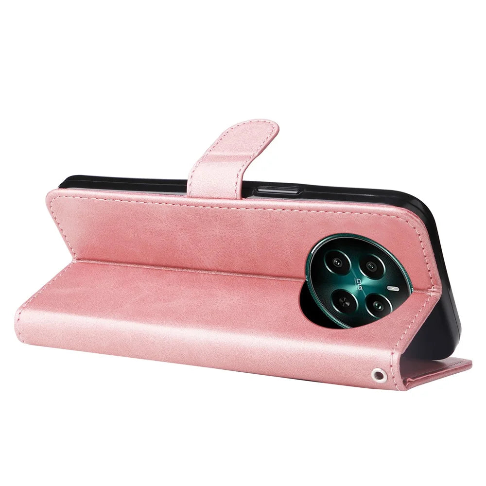 For Realme 12 4G / 12+ 5G Case 3 Card Holder Slots Zipper Pocket Leather Phone Cover - Pink - 3