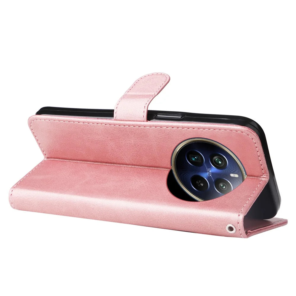 For Realme 12 Pro 5G / 12 Pro+ 5G Phone Case Zipper Pocket Flip Shockproof Leather Cover - Pink - 3