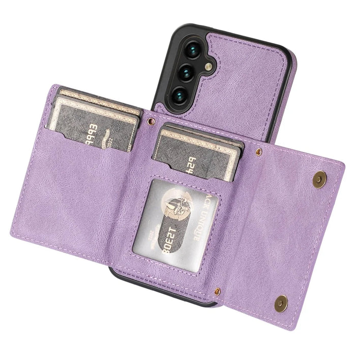 For Samsung Galaxy A14 5G / 4G Case RFID Blocking Wallet Leather Coated TPU Phone Cover - Purple - 3