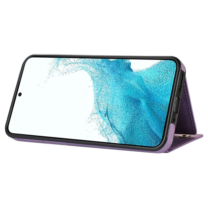 For Samsung Galaxy A14 5G / 4G Case RFID Blocking Wallet Leather Coated TPU Phone Cover - Purple - 4