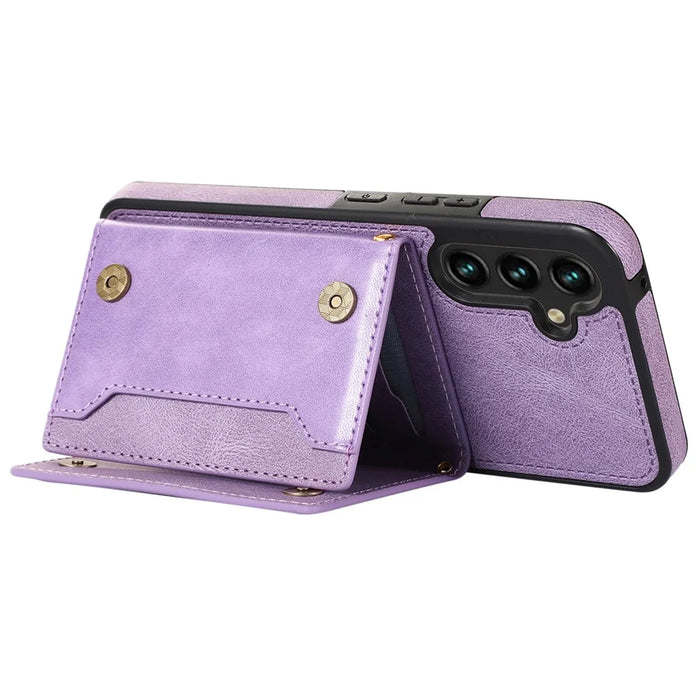 For Samsung Galaxy A14 5G / 4G Case RFID Blocking Wallet Leather Coated TPU Phone Cover - Purple - 5