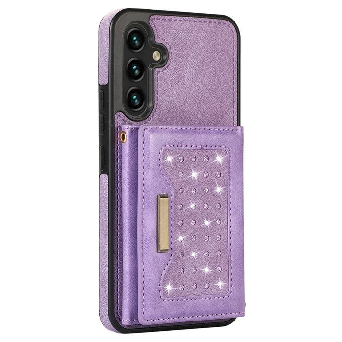 For Samsung Galaxy A14 5G / 4G Case RFID Blocking Wallet Leather Coated TPU Phone Cover - Purple - 6