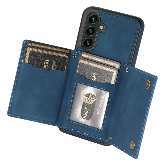 For Samsung Galaxy A54 5G Case TPU Leather Phone Cover RFID Blocking Wallet with Lanyard - Blue - 3