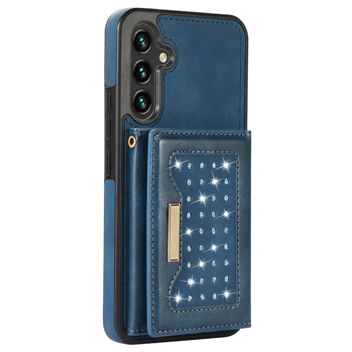 For Samsung Galaxy A54 5G Case TPU Leather Phone Cover RFID Blocking Wallet with Lanyard - Blue - 6